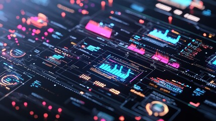 Fototapeta premium Abstract Futuristic Technology Interface with Neon Lights and Data