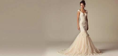 Fototapeta premium Elegant Evening Gown Model in Luxurious Dress