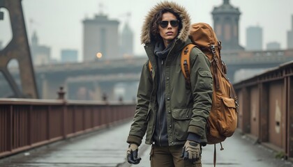 Urban Explorer Model in Rugged Outerwear