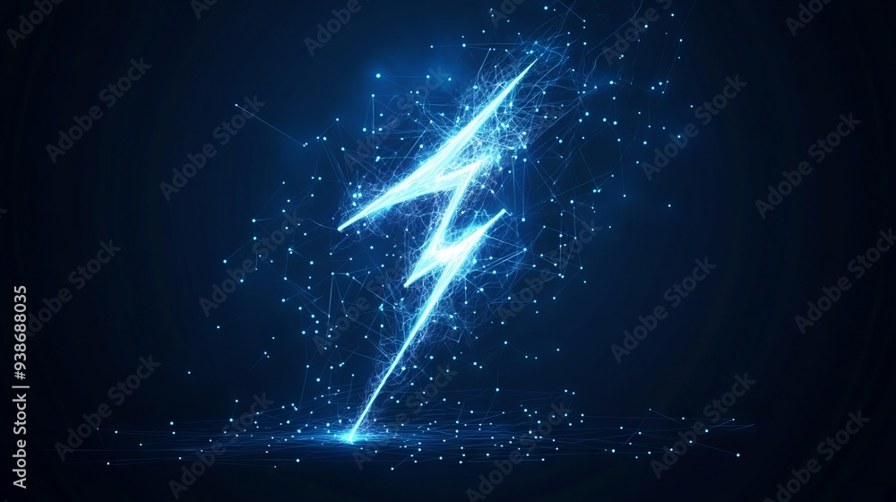 Poster abstract mash line and point lightning energy icon. with dark blue background. low poly wireframe wi