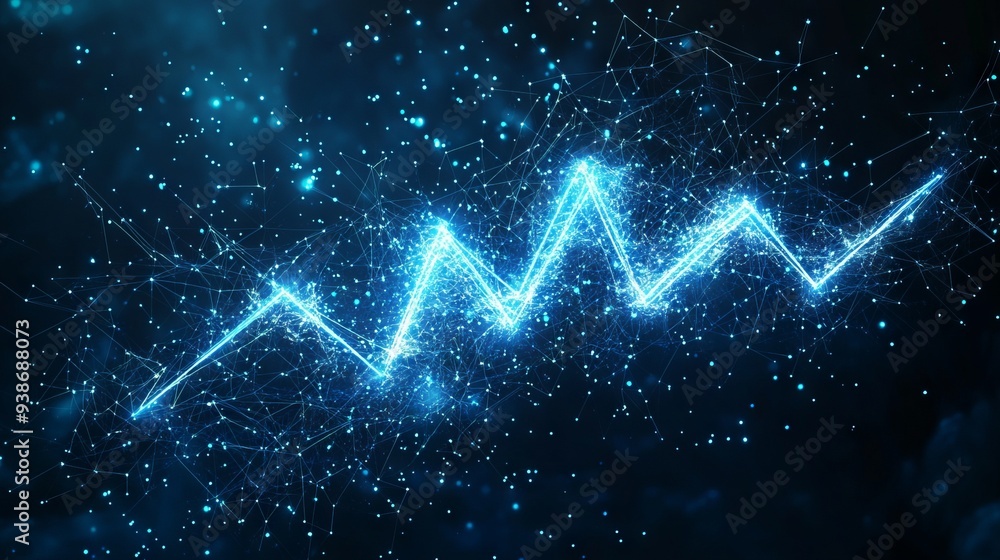 Poster abstract mash line and point lightning energy icon. with dark blue background. low poly wireframe wi