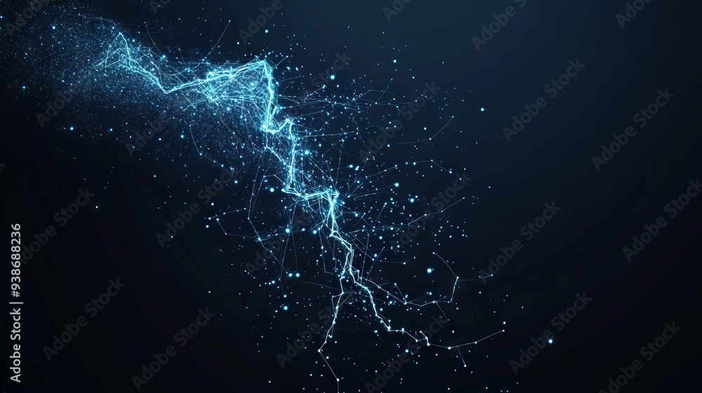 Poster abstract mash line and point lightning energy icon. with dark blue background. low poly wireframe wi