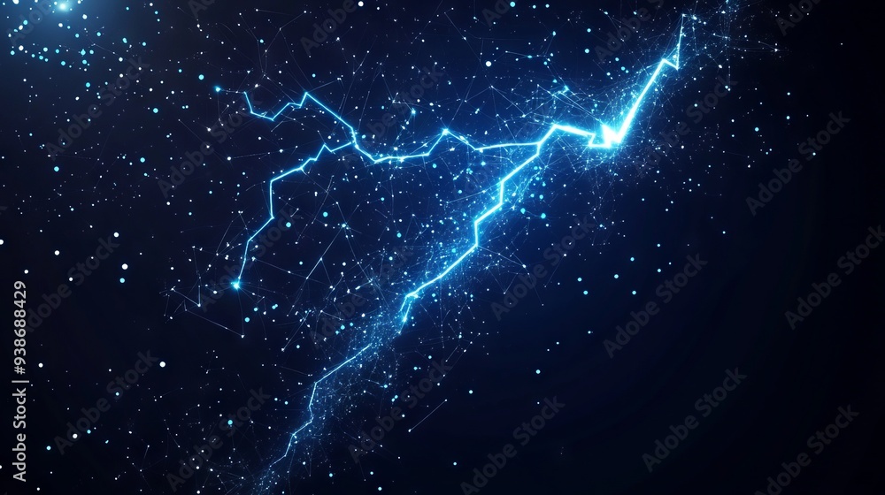 Poster abstract mash line and point lightning energy icon. with dark blue background. low poly wireframe wi