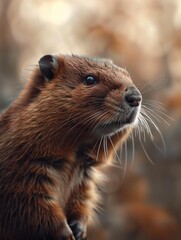 Obraz premium Muskrat, Ondatra, Marsh Beaver Close Up, Wild Mammal in Forest