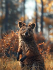 Obraz premium Quokka, Setonix, Short Tailed Scrub Wallaby Wildlife Close Up in Nature