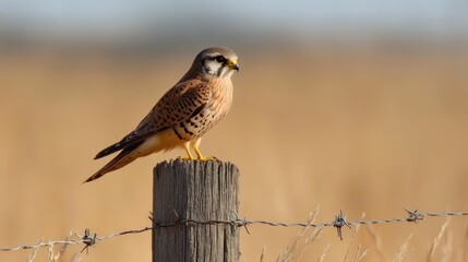 A Kestrel Perched on a Fence Post