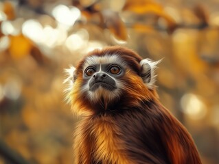 Obraz premium Close up of a Tamarin in its Natural Tropical Habitat, Detailed Animal Portrait