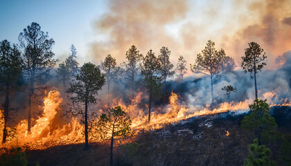 Forest burning with smoke