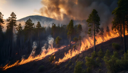 Fototapeta premium Forest burning with smoke
