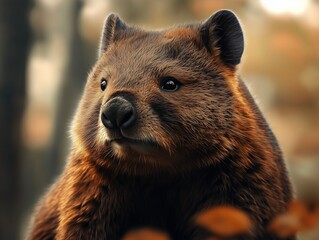 Obraz premium Detailed close up of Wombat, Vombatus ursinus, in its natural forest habitat