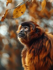 Obraz premium Saki Monkey, Pithecia, Amazonian Monkey Close Up in Tropical Forest Wildlife