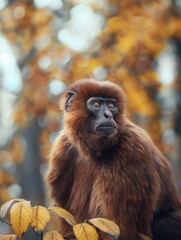 Obraz premium Brown woolly monkey, Lagothrix lagotricha, gazing in the tropical forest
