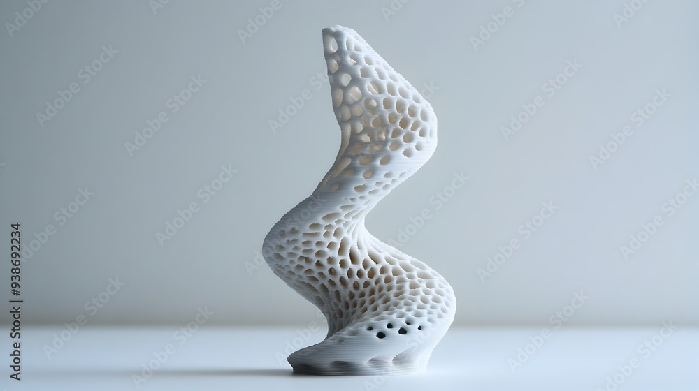 Poster a photograph of a 3d printed model of a sleek futuristic object isolated against a neutral backgroun