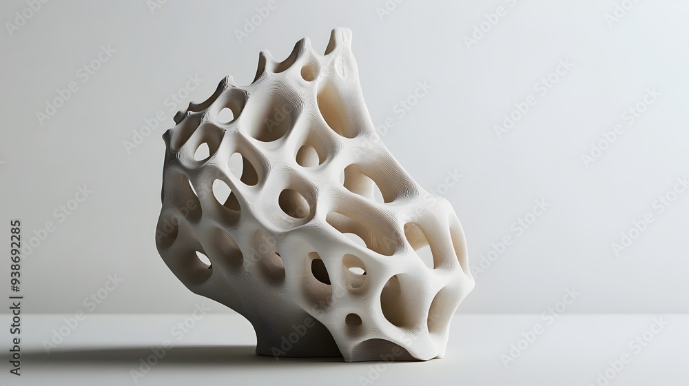 Poster minimalist photograph of a futuristic 3d printed model of an innovative abstract object isolated aga