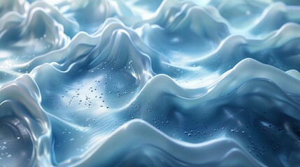 This is a detailed image depicting wavy, undulating texture of a luxurious blue satin fabric with subtle reflections giving it depth and elegance