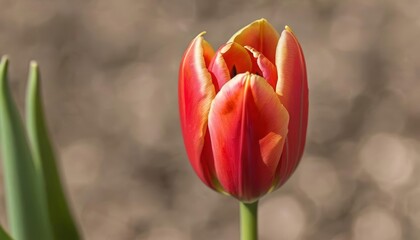 Naklejka premium Blooming with Life A single red tulip in bloom