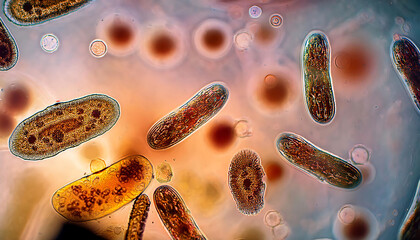 Protozoa seen under a microscope. high resolution image. copy space for information or text