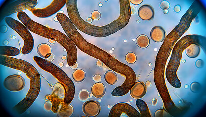 Protozoa seen under a microscope. high resolution image. copy space for information or text