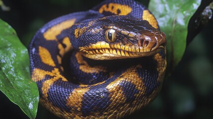 Fototapeta premium Close-up of a Black-headed Python's Head and Body