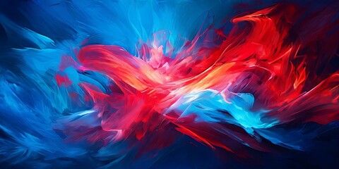 A painting of a red and blue flame with a blue background