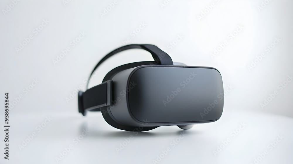 Poster minimalist closeup view of an isolated virtual reality headset placed on a white background with amp