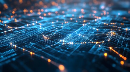 A complex network of digital twins connected through seamless data streams showcasing the power of technology innovation and the integrated digital ecosystem of the future  Ample copy space available