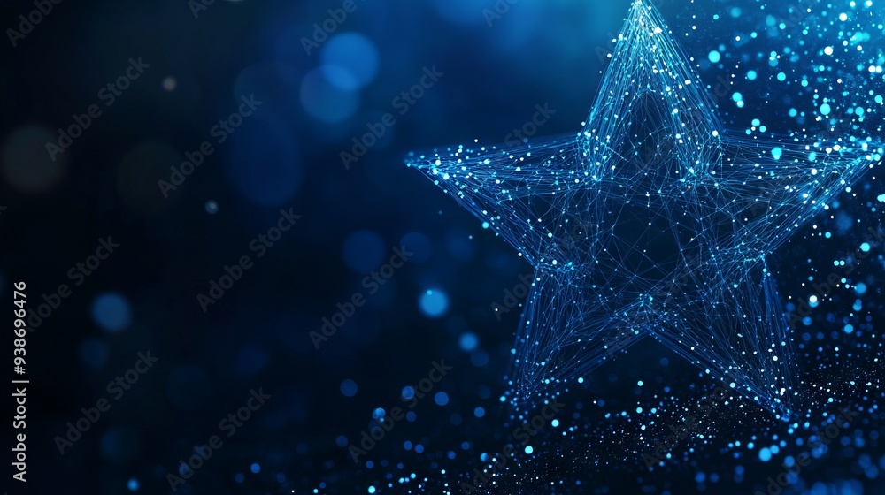 Poster abstract image of a star. business concept. with dark blue background. low poly wireframe with lines