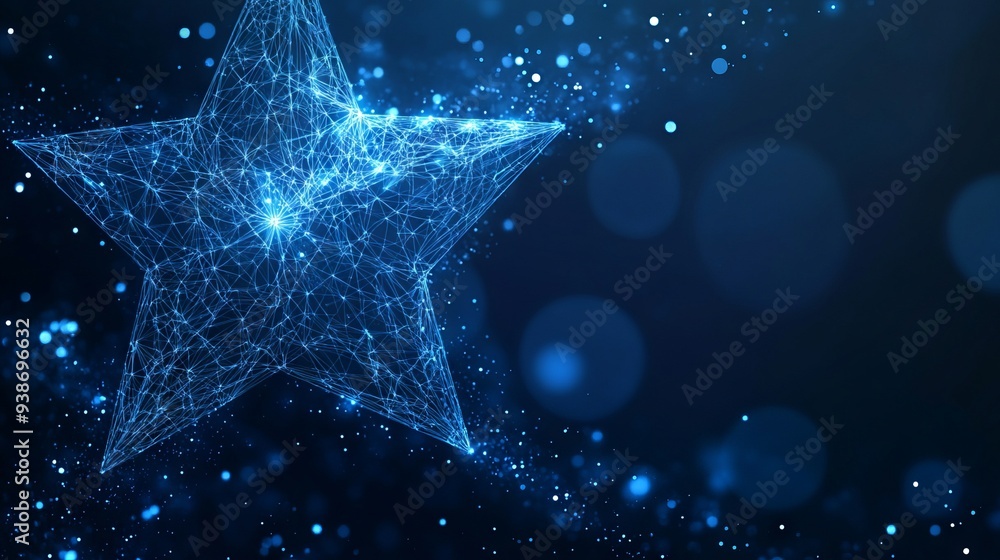Poster abstract image of a star. business concept. with dark blue background. low poly wireframe with lines