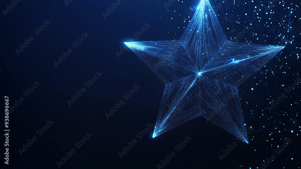 Poster abstract image of a star. business concept. with dark blue background. low poly wireframe with lines