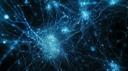 Abstract visualization of glowing blue neural connections on a dark background