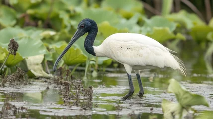Black-headed Ibis Wading Through a Marsh © twilight mist