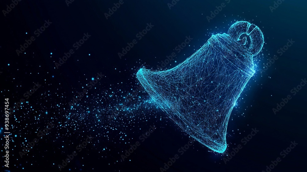 Aufkleber abstract image of a handbell at the reception. with dark blue background. low poly wireframe with li
