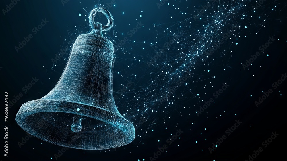 Poster abstract image of a handbell at the reception. with dark blue background. low poly wireframe with li