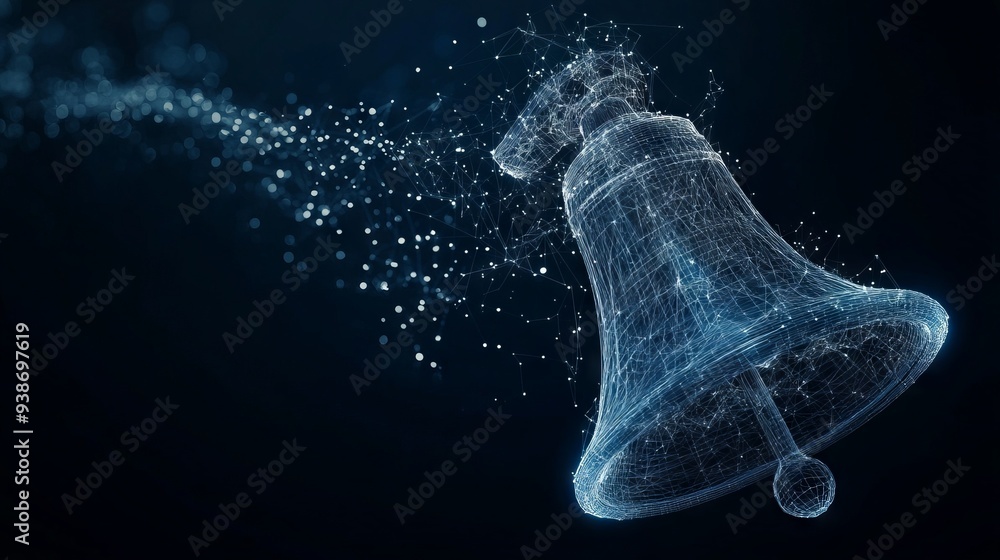 Poster abstract image of a handbell at the reception. with dark blue background. low poly wireframe with li