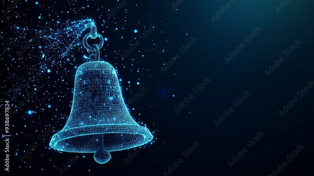 Poster abstract image of a handbell at the reception. with dark blue background. low poly wireframe with li