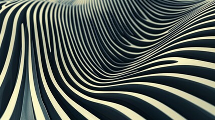An elegant and mesmerizing abstract image with a hypnotic wavy black and white pattern that creates a sense of depth and movement