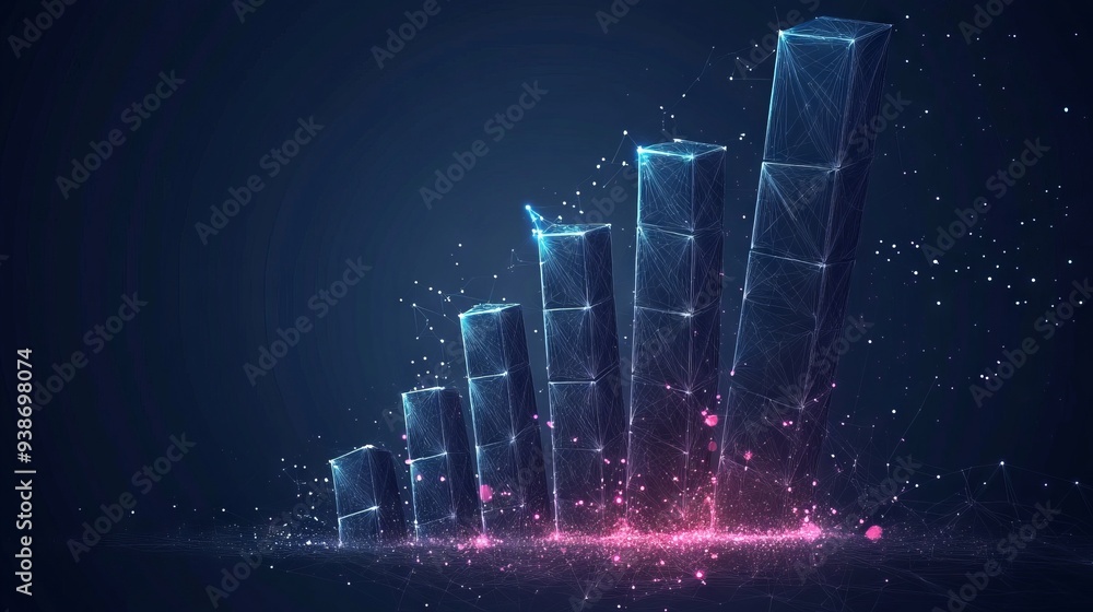 Poster abstract image of a domino effect. vector business wireframe concept. with dark blue background. low