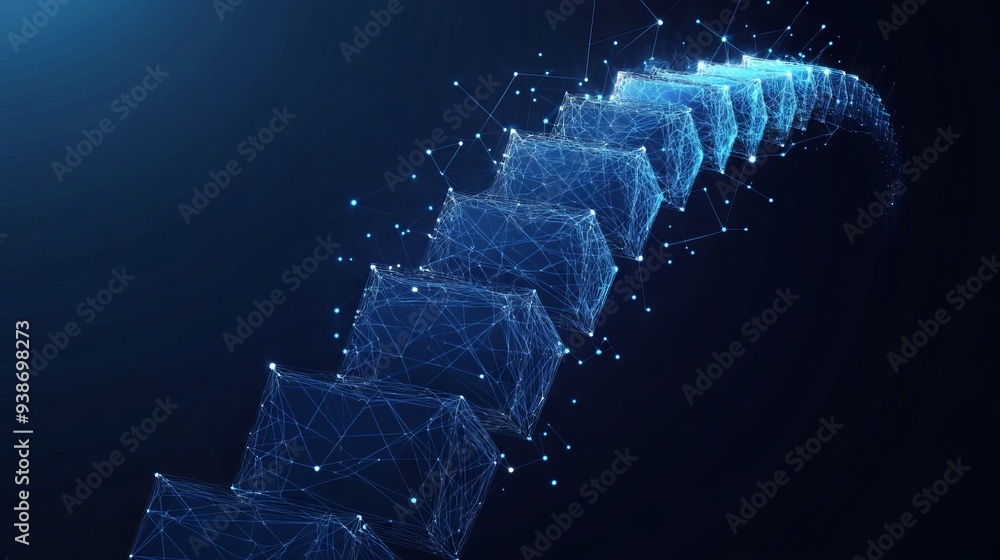 Poster abstract image of a domino effect. vector business wireframe concept. with dark blue background. low