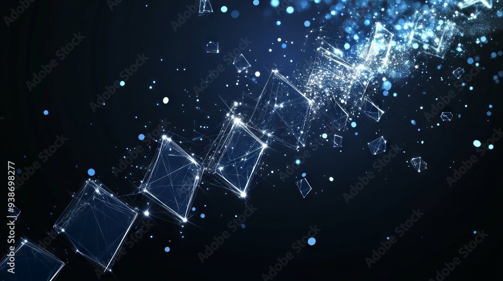 Poster abstract image of a domino effect. vector business wireframe concept. with dark blue background. low