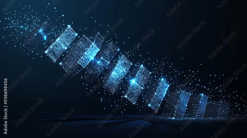Poster abstract image of a domino effect. vector business wireframe concept. with dark blue background. low