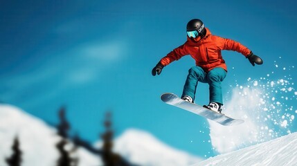 A 3D effect of a snowboarder jumping out of the frame, 3D effect, snowboarder, sports
