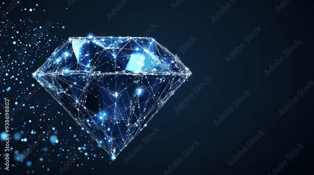 Poster abstract image of a diamond. business wireframe concept. with dark blue background. low poly wirefra