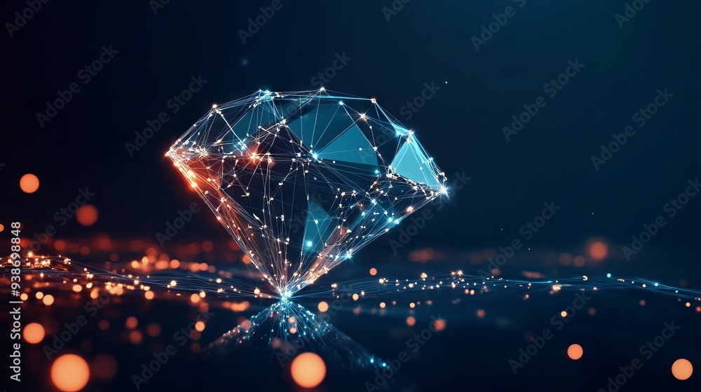 Poster abstract image of a diamond. business wireframe concept. with dark blue background. low poly wirefra