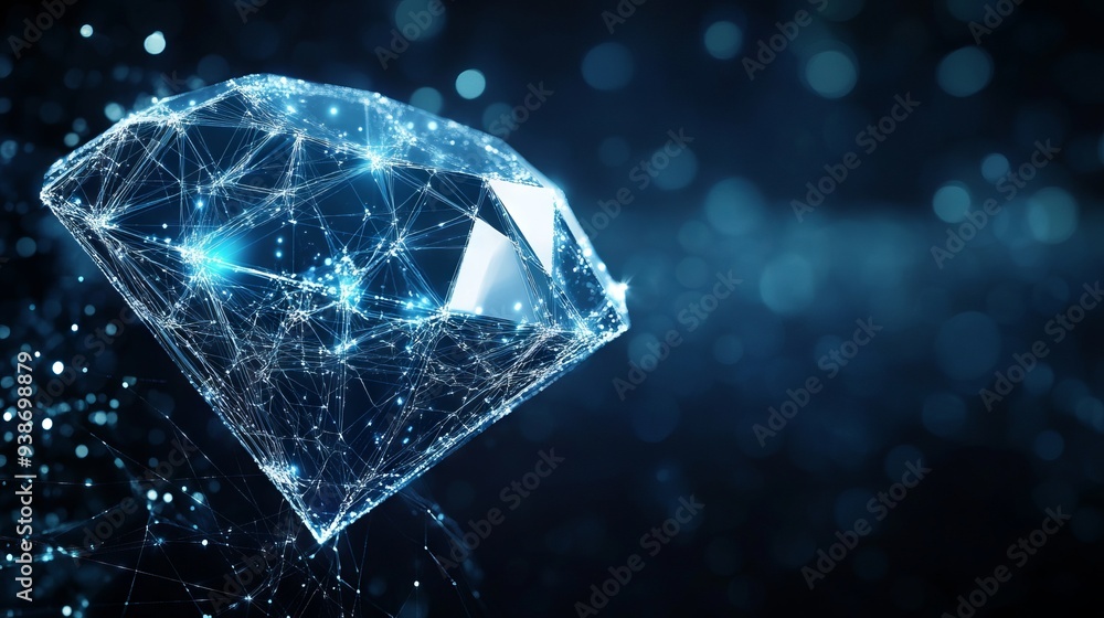 Poster abstract image of a diamond. business wireframe concept. with dark blue background. low poly wirefra