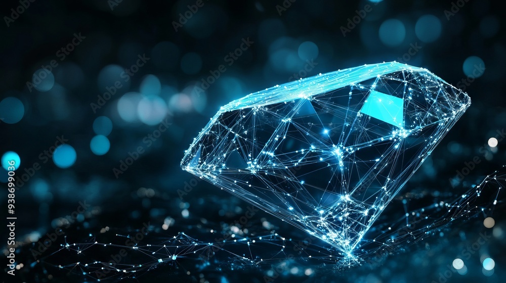 Poster abstract image of a diamond. business wireframe concept. with dark blue background. low poly wirefra
