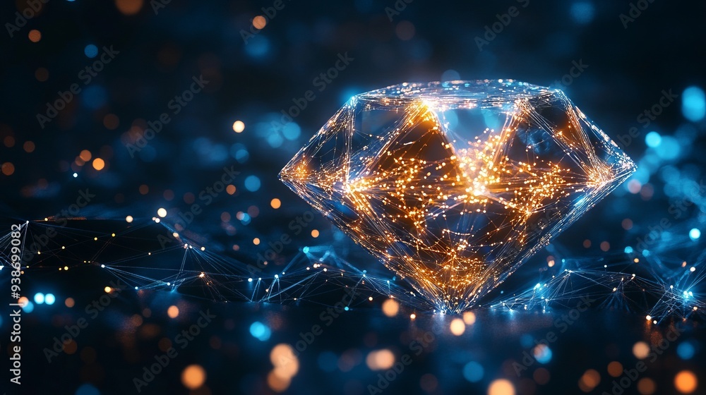 Poster abstract image of a diamond. business wireframe concept. with dark blue background. low poly wirefra