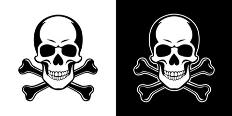 Monochrome silhouette illustration of a skull and crossbones tattoo