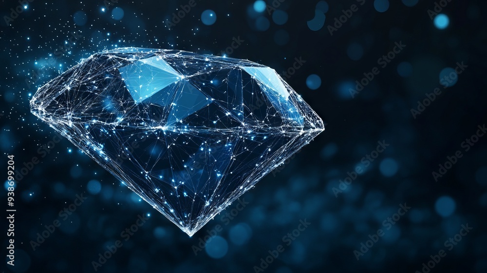 Poster abstract image of a diamond. business wireframe concept. with dark blue background. low poly wirefra