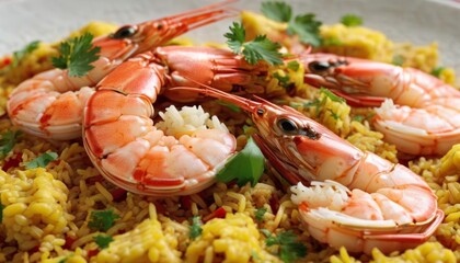  Delicious seafood dish with shrimp and rice ready to be savored