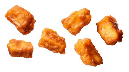 Close-up of six glazed chicken nuggets isolated ,PNG